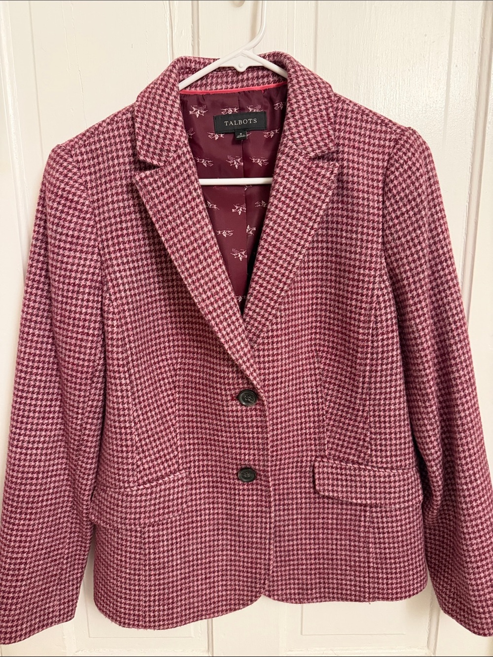 Talbots Rose Pink Houndstooth Blazer